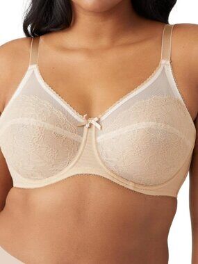 Wacoal 855186 Nude Underwire Lace Bra Size 36I Full Coverage